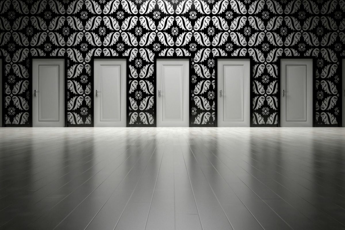 Modern Hallway with multiple doors in a row.